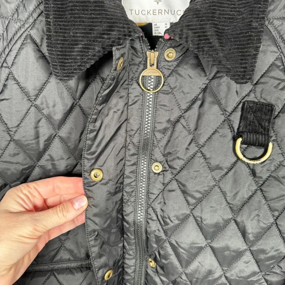 Barbour x Tuckernuck Kinsley Quilted Jacket Black Floral Lined Womens Sz 12 - Picture 7 of 16